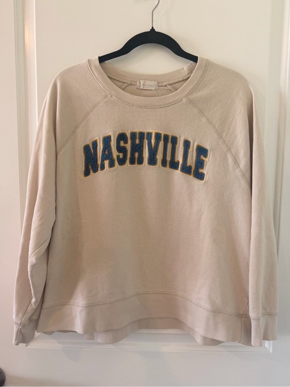 Altar'd State Cream Crewneck Sweatshirt with Navy & Gold Nashville Appliqué